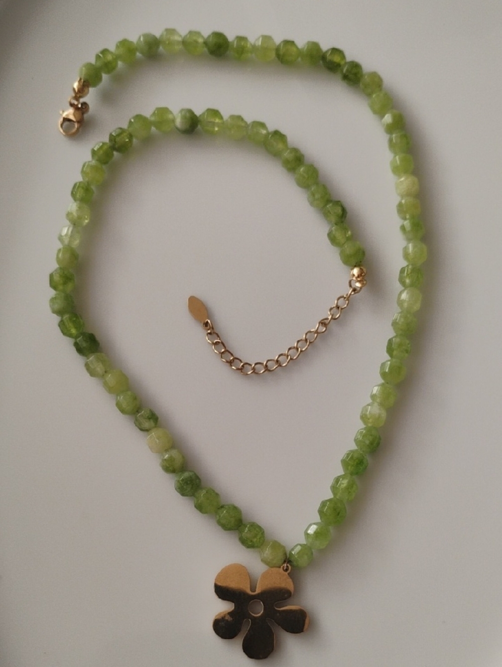 Indigo Garden Green Beaded Necklace with Gold tone Flower Pendant